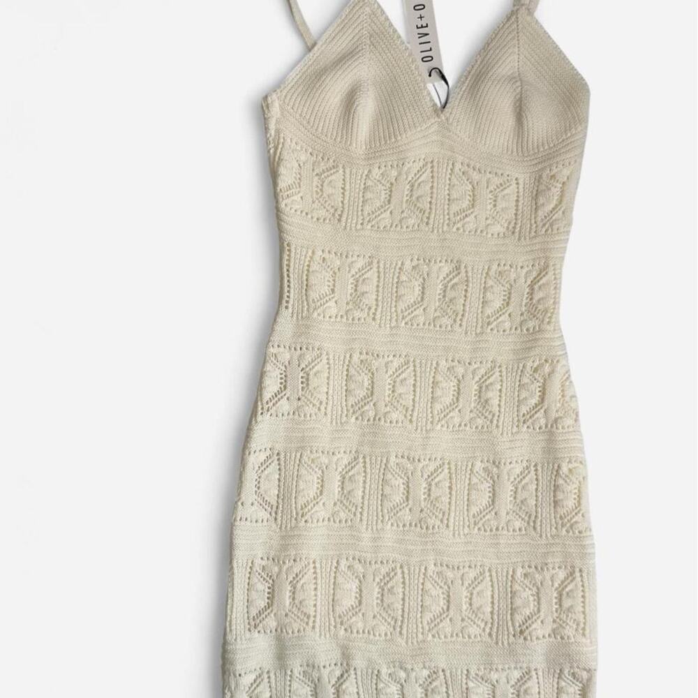 Olive + Oak Crochet Knit Mini Dress Ivory Small NWT Boho Beach Resort Lined